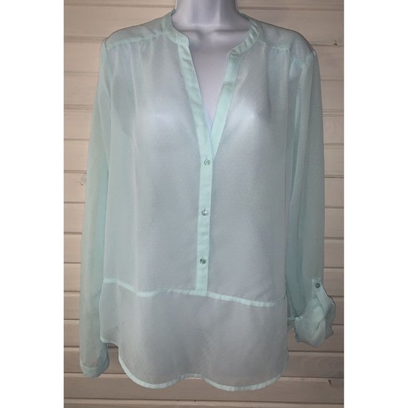Maurices Sz LARGE Light Green Shirt Tunic Swiss Dot Semi Sheer Popover EUC - Picture 3 of 11